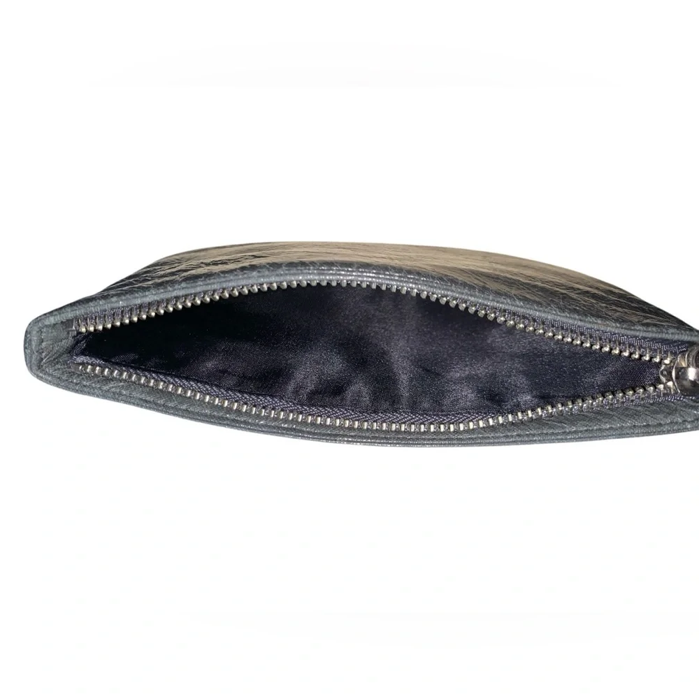 DKNY Small Wristlet Grey Patent Faux Leather Zipper Closure